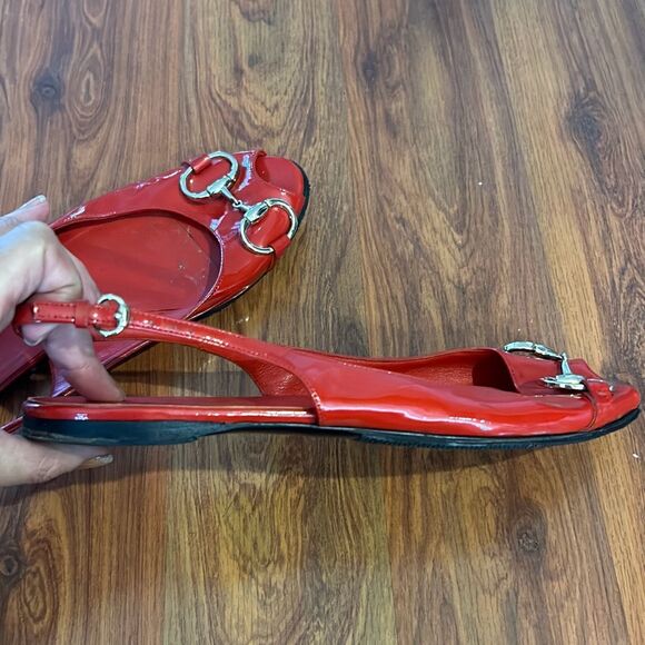 Gucci red Patton leather peep to flats with horse bit size 8.5 - Picture 8 of 8